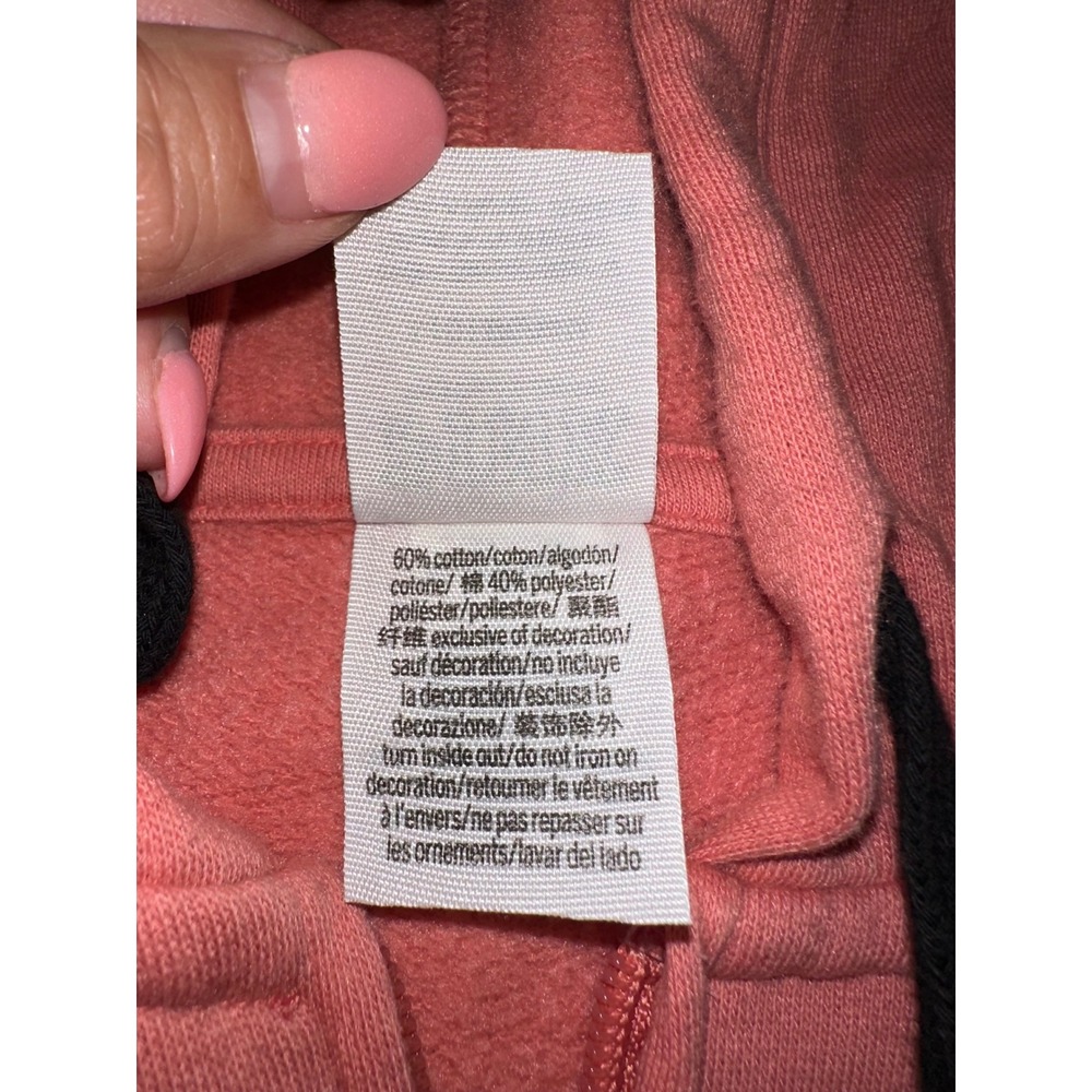 Victorias Secret PINK Zip Up Hoodie Coral Orange Black Logo Fleece Sweatshirt L - Picture 3 of 5